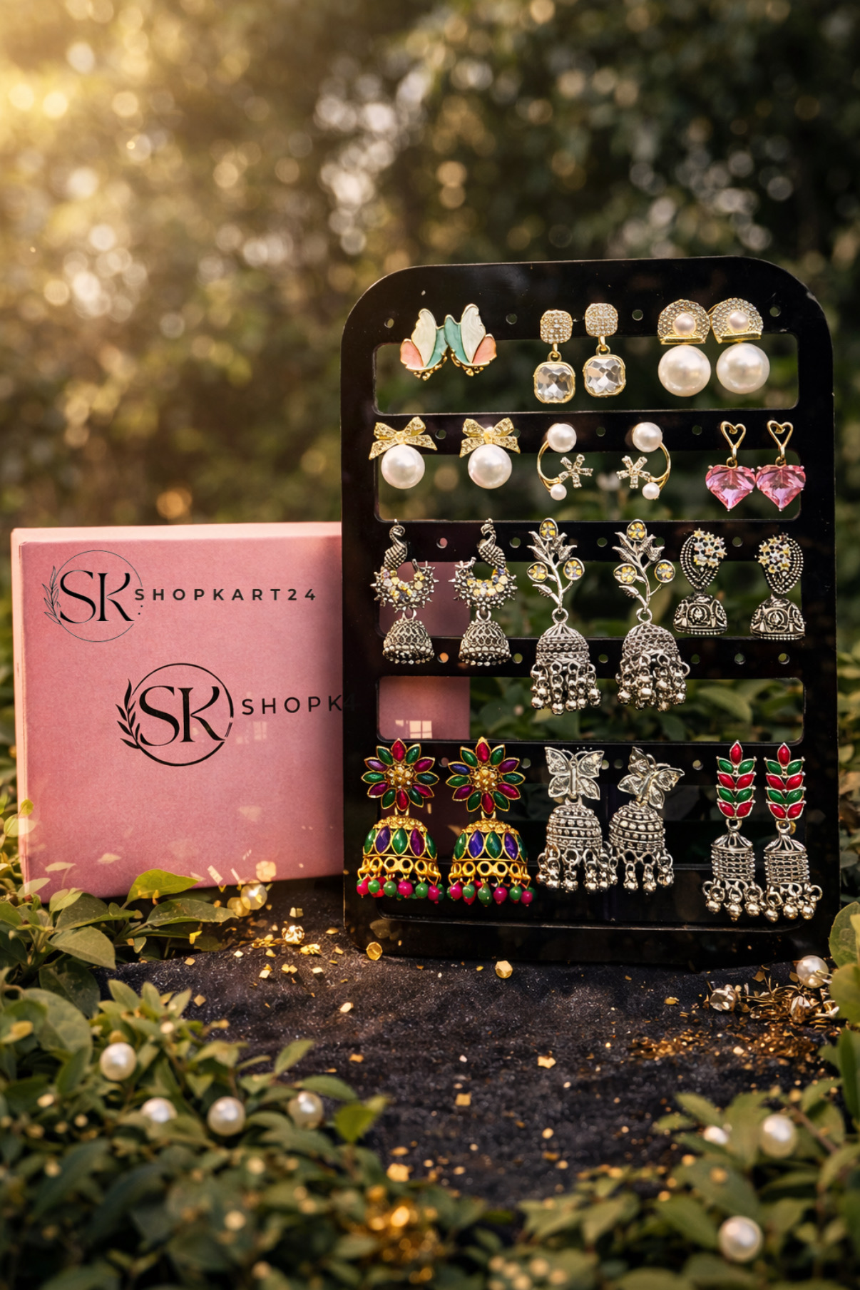 Silver jhumki & korean earring combo set of 12 earrings